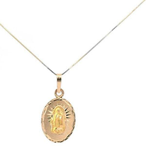 10K Real Gold Oval Medal-Our Lady of Guadalupe Charm with Box Chain