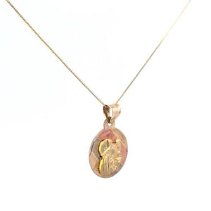 10K Real Gold Tri Color Round Baptism Small Charm with Box Chain