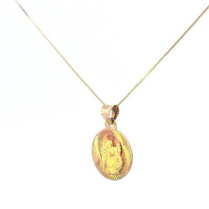 10K Real Gold Tri Color Round Baptism Small Charm with Box Chain