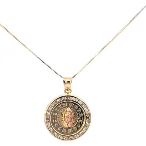 10K Real Gold Round Mother Mary CZ Star Design Charm with Box Chain