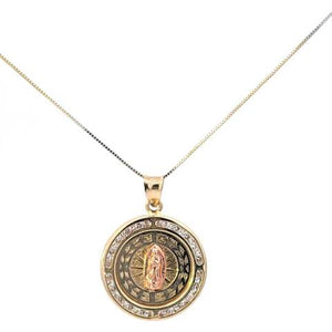 10K Real Gold Round Mother Mary CZ Star Design Charm with Box Chain