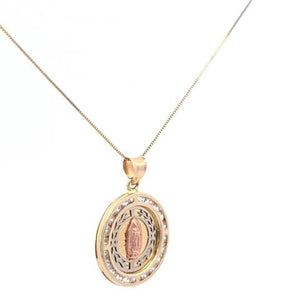10K Real Gold Precious Star Round CZ Mother Mary Charm with Box Chain