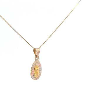 10K Real Gold Tri Color Mother Mary Tear Drop Style Small Charm with Box Chain