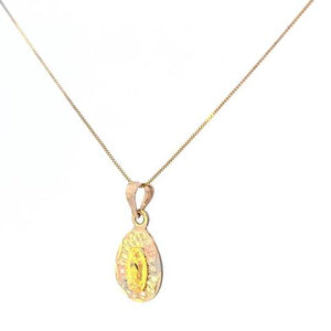 10K Real Gold Tri Color Mother Mary Tear Drop Style Small Charm with Box Chain