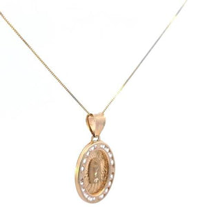 10K Real Gold Oval CZ Mother Mary Charm with Box Chain