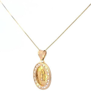 10K Real Gold Oval CZ Mother Mary Charm with Box Chain