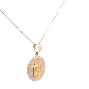 10K Real Gold Tri Color Round Mother Mary Medium Charm with Box Chain