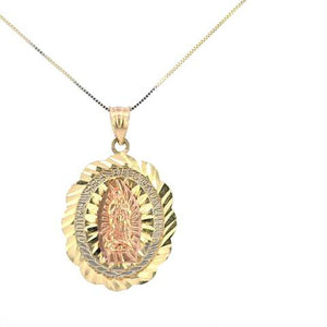 10K Real Gold TC Guadalupe NTRA SRA DE Mother Mary Oval Charm with Box Chain