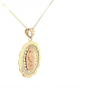 10K Real Gold TC Guadalupe NTRA SRA DE Mother Mary Oval Charm with Box Chain