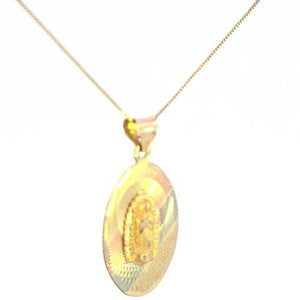 10K Real Gold TriColor Mother Mary Small Oval Charm with Box Chain