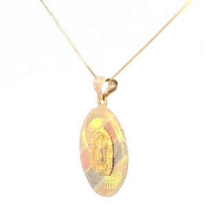 10K Real Gold TriColor Mother Mary Small Oval Charm with Box Chain