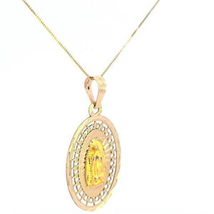 10K Real Gold Precious Star Mother Mary Guadalupe Charm with Box Chain