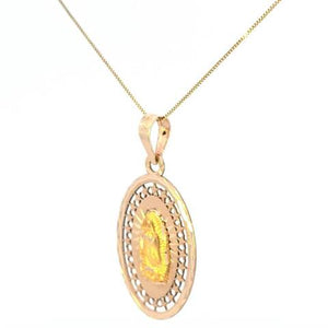 10K Real Gold Precious Star Mother Mary Guadalupe Charm with Box Chain