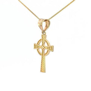 10K Real Gold Celtic Cross Small Charm with Box Chain