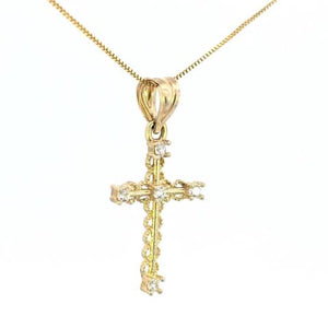 10K Real Gold Fancy Cross CZ Small Charm with Box Chain