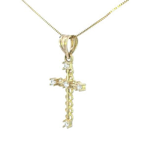 10K Real Gold Fancy Cross CZ Small Charm with Box Chain