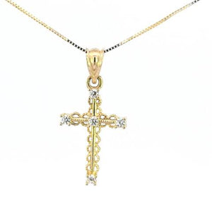 10K Real Gold Fancy Cross CZ Small Charm with Box Chain
