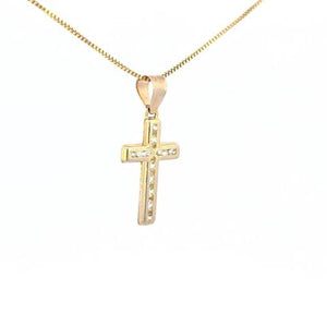 10K Real Gold CZ Small Cross Charm with Box Chain