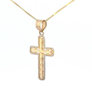 10K  Real Two Tone Diamond Cut Small Cross Charm with Box Chain