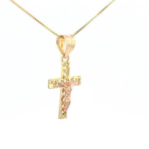 10K Real Gold Two-Tone Jesus Cross Small Charm with Box Chain