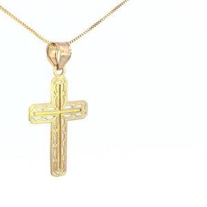 10K Real Gold Diamond Cut Fancy Small Cross Charm with Box Chain