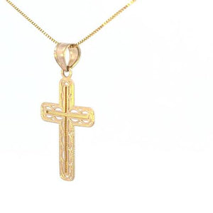 10K Real Gold Diamond Cut Fancy Small Cross Charm with Box Chain