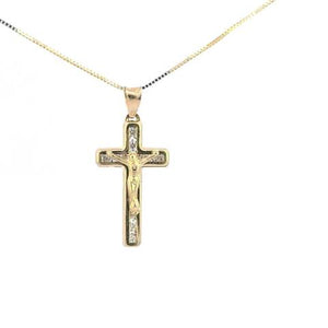 10K Real Gold CZ Crucifix Small Charm with Box Chain