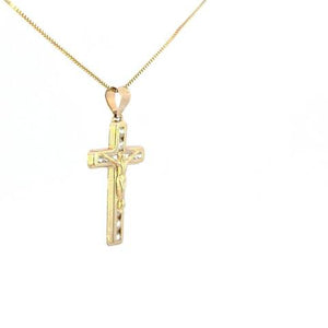 10K Real Gold CZ Crucifix Small Charm with Box Chain
