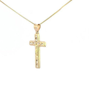 10K Real Gold CZ Crucifix Small Charm with Box Chain