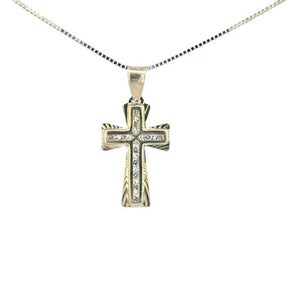 10K Real Gold CZ Small Reversible Cross Small Charm with Box Chain