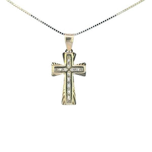 10K Real Gold CZ Small Cross Charm with Box Chain