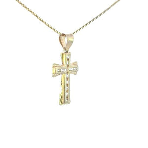 10K Real Gold CZ Small Cross Charm with Box Chain