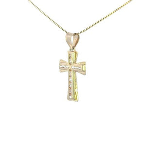 10K Real Gold CZ Small Cross Charm with Box Chain