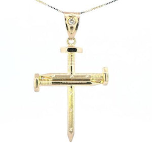 10K Real Gold Two-Tone Nail Cross Charm with Box Chain