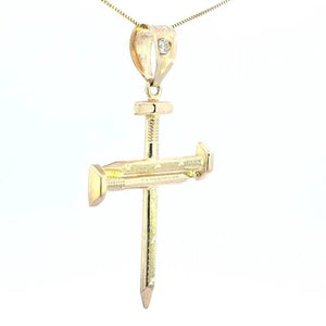 10K Real Gold Two-Tone Nail Cross Charm with Box Chain
