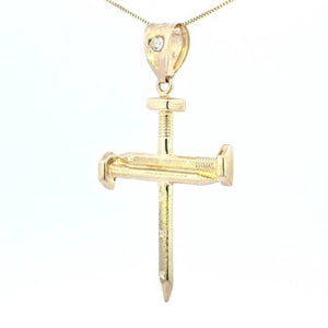 10K Real Gold Two-Tone Nail Cross Charm with Box Chain