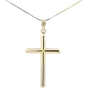 10K Real Gold Tube Cross Charm with Box Chain