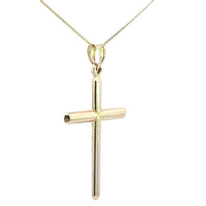 10K Real Gold Tube Cross Charm with Box Chain