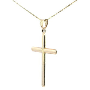 10K Real Gold Tube Cross Charm with Box Chain