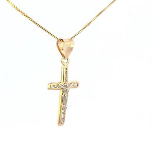 10K Real Gold Jesus Cross CZ Small Charm with Box Chain