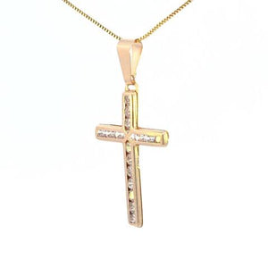 10K Real Gold CZ Cross Charm with Box Chain
