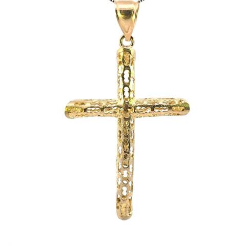 10K Real Gold Two-Tone Crucifix Tube Style Big Cross Charm with Box Chain