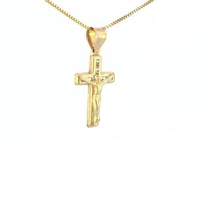 10K Real Gold CZ Jesus Cross Small Charm with Box Chain