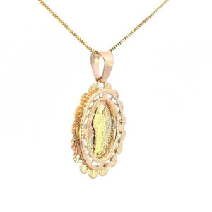 10K Real Gold Tri Color Fancy Oval Saint Jude Charm with Box Chain