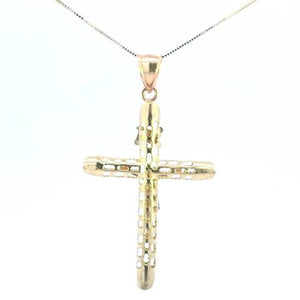 10K Real Gold Two-Tone "INRI" Jesus Cross Hollow Tube Style Charm with Box Chain