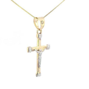 10K Real Gold Jesus Cross CZ Small Charm with Box Chain
