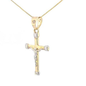 10K Real Gold Jesus Cross CZ Small Charm with Box Chain