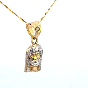 10K Real Gold Two Tone Jesus Face Medium Charm with Box Chain