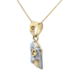 10K Real Gold Two Tone Jesus Face Medium Charm with Box Chain