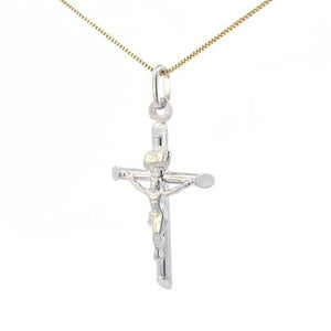 10K Real White Gold "INRI" Jesus Cross Small Charm with Box Chain